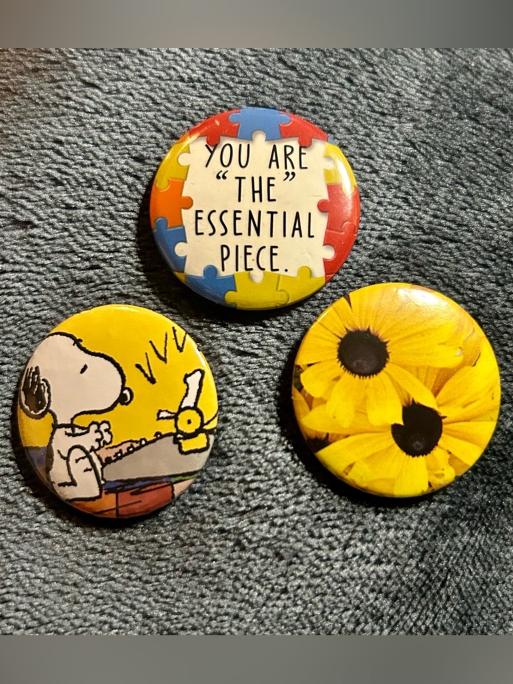Handmade Uplifting Button Set Of 3 Snoopy Sunflower Quote One of a Kind